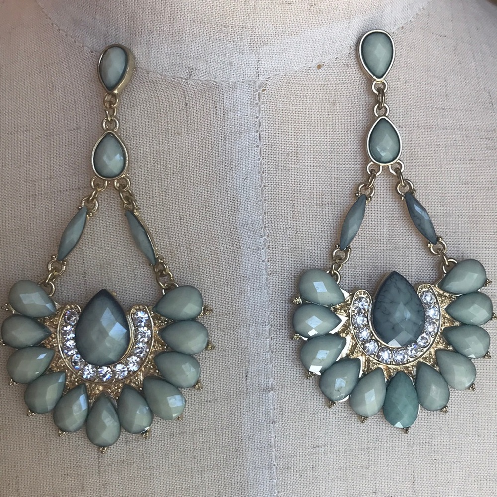 Gold and green post back earrings